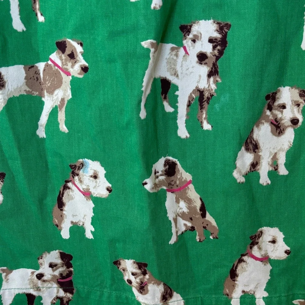 Mini Boden Green Dog Print Dress 6-7 Cute Puppy Dress Sleeveless A-line EUC